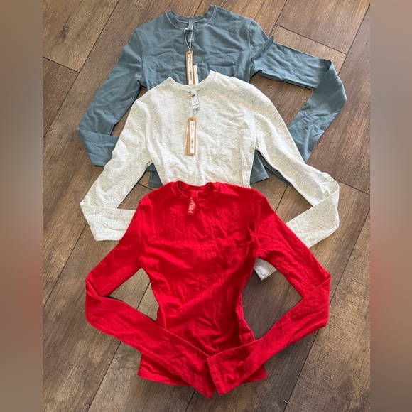 SKIMS Tops - SKIMS Red, Gray, and Blue cotton jersey Long Sleeve Tops lot of 3 XXS
